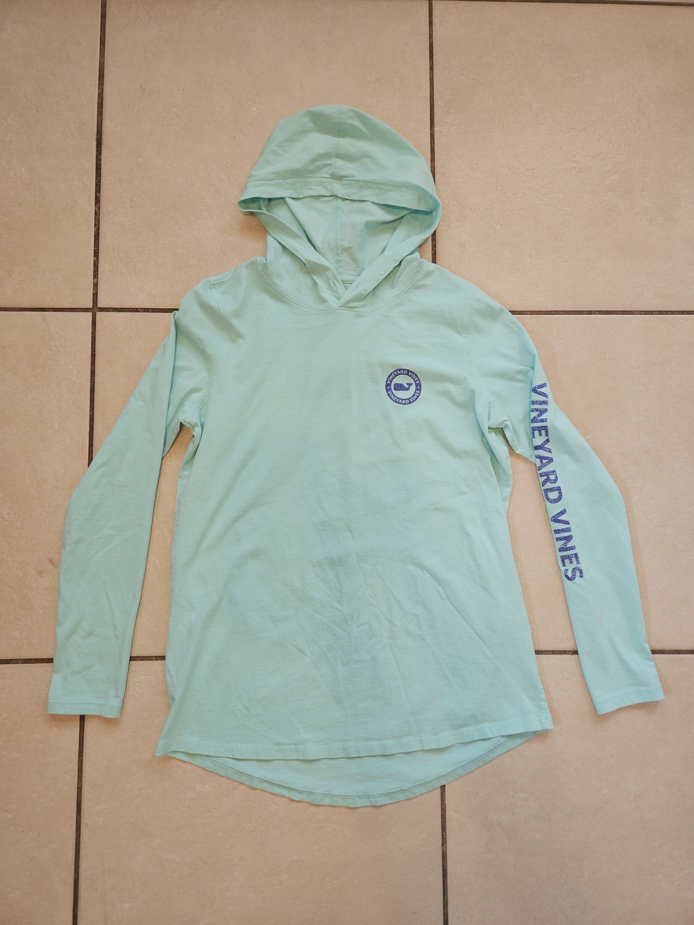Vineyard Vines Mint Green Hooded Long Sleeve Tee with Sleeve Logo